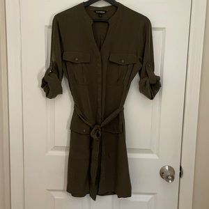 Army green Express belted shirt dress